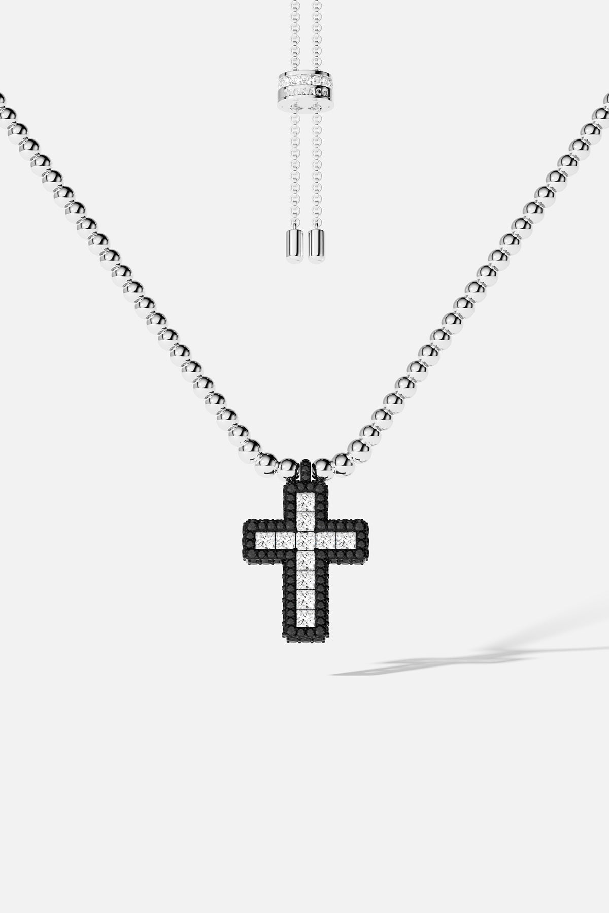 Collier Ajustable Croix Pavé Noir