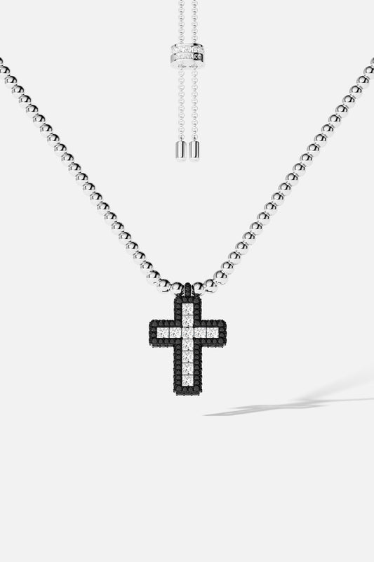 Collier Ajustable Croix Pavé Noir
