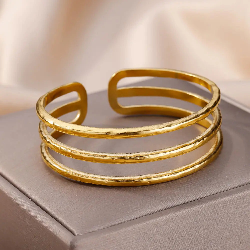 Bracciale rigido in acciaio inossidabile placcato oro