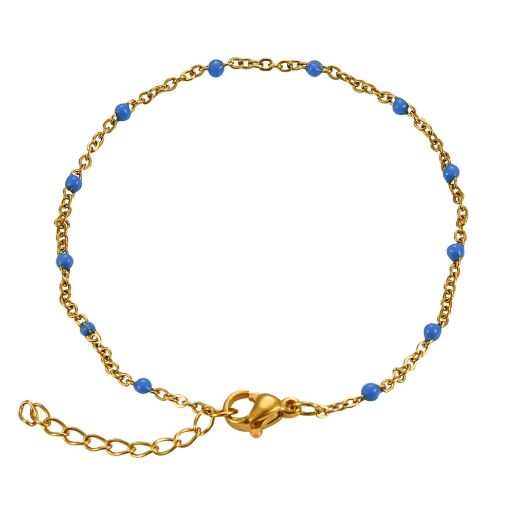 Bracelet en Acier Inoxydable avec Perles d'Émail et Chaîne Satellite