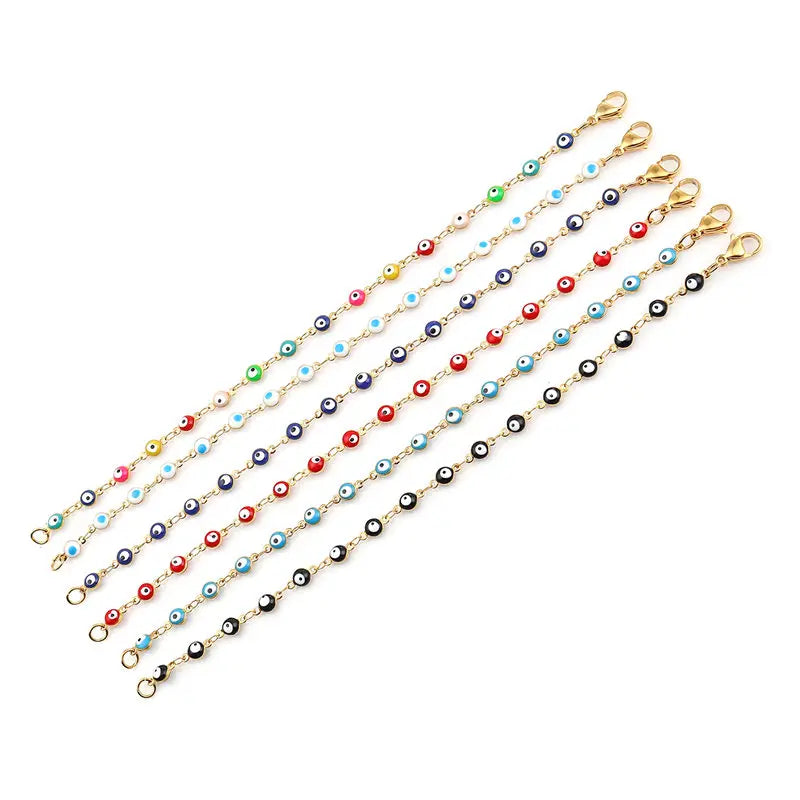 Bracelet Œil de Protection en Acier Inoxydable avec Perles d'Émail Bleu et Rouge