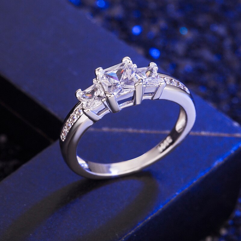 Bague élégante pierre carrée Ring Sterling Argent