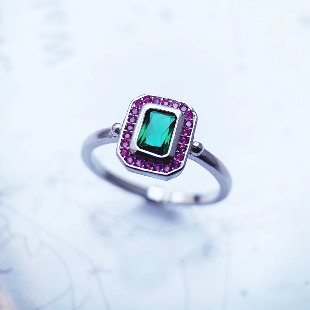 Bague Pierres Rouges et Vertes, Bijoux Raffinés pour Femmes, Argent Sterling 925