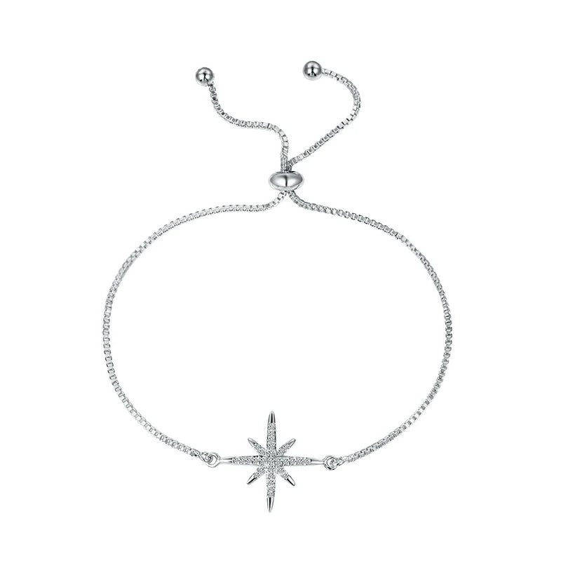 Bracelet Réglable Étoile - Zircon Cubique Plaqué Or avec Fermoir Coulissant