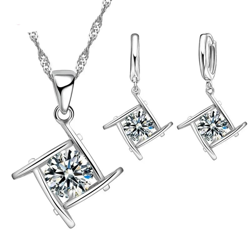 Ensemble de Bijoux Fleur Cristal en Argent