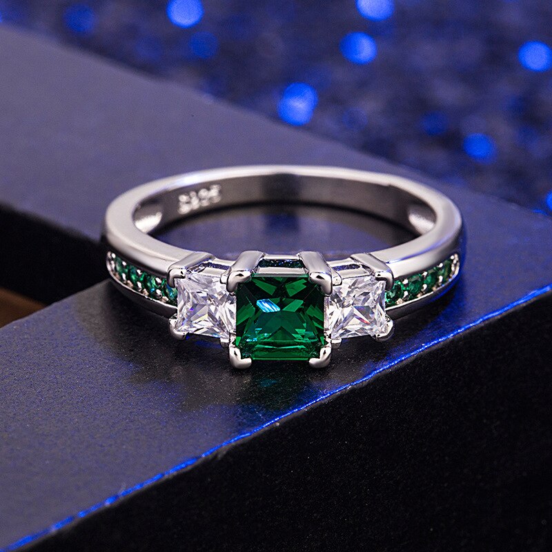 Bague élégante pierre carrée Ring Sterling Argent