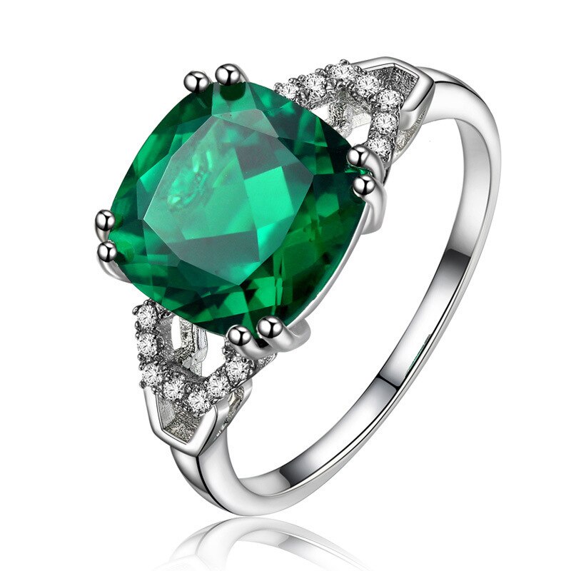 Anello da donna in argento con pietra quadrata di rubino/smeraldo