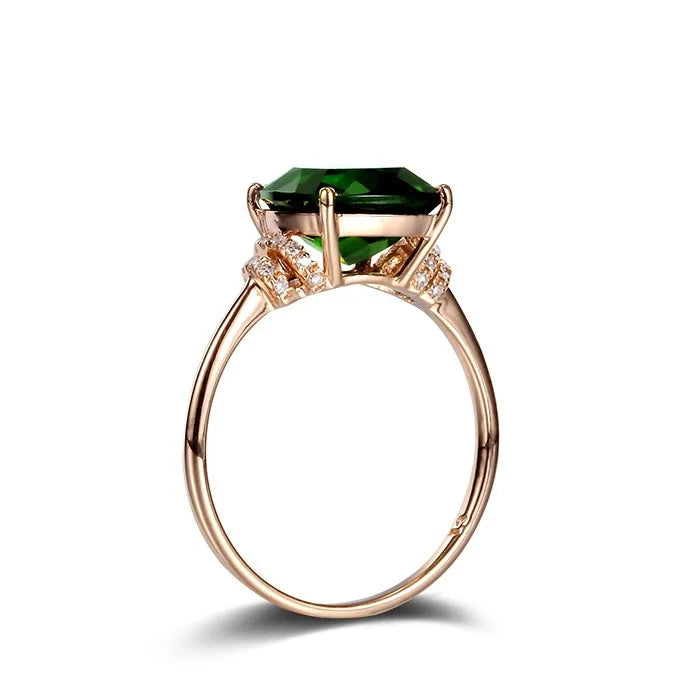 Bague en Or Rose 14K avec Émeraude Naturelle - Élégance et Luxe pour Femme, Bijou de Mariage et Cadeau