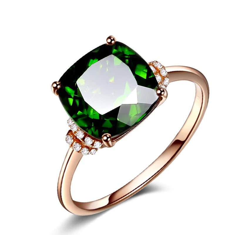 Bague en Or Rose 14K avec Émeraude Naturelle - Élégance et Luxe pour Femme, Bijou de Mariage et Cadeau