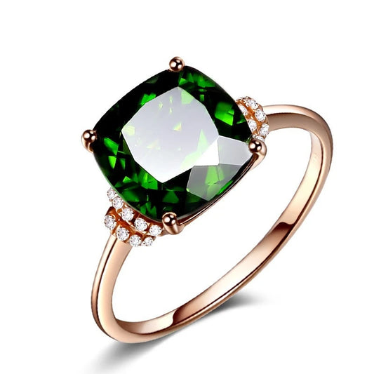 Bague en Or Rose 14K avec Émeraude Naturelle - Élégance et Luxe pour Femme, Bijou de Mariage et Cadeau