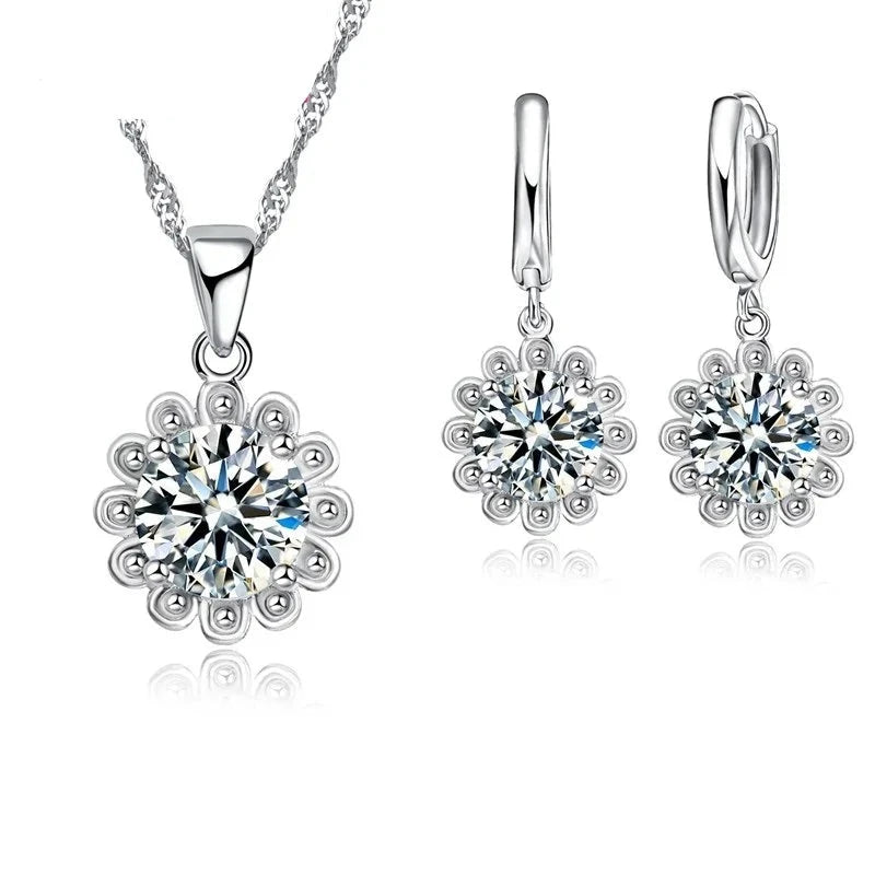 Ensemble de Bijoux Fleur Cristal en Argent