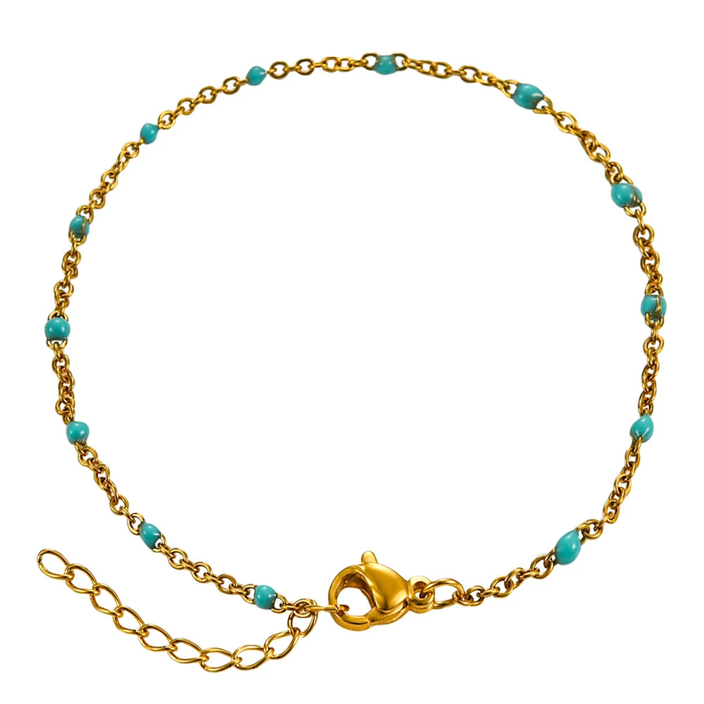 Bracelet en Acier Inoxydable avec Perles d'Émail et Chaîne Satellite