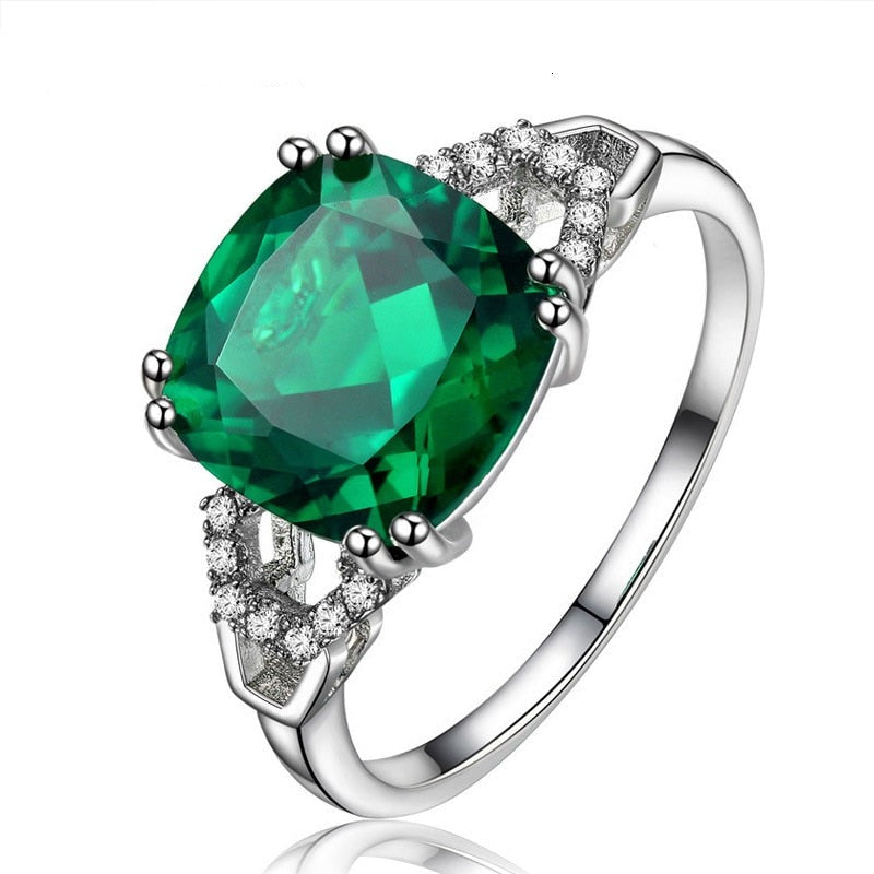 Anello da donna in argento con pietra quadrata di rubino/smeraldo