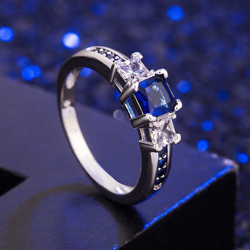 Bague élégante pierre carrée Ring Sterling Argent