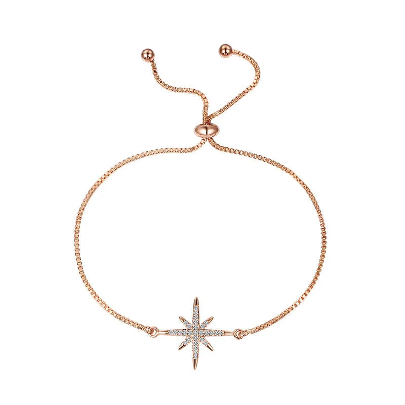 Bracelet Réglable Étoile - Zircon Cubique Plaqué Or avec Fermoir Coulissant