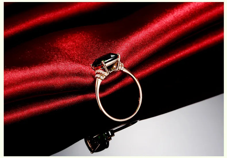 Bague en Or Rose 14K avec Émeraude Naturelle - Élégance et Luxe pour Femme, Bijou de Mariage et Cadeau