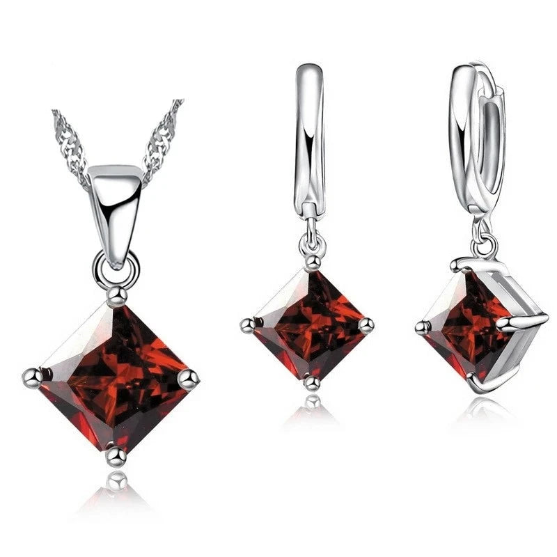 Ensemble de Bijoux en Argent Sterling 925 avec Pendentif Cristal et Boucles d'Oreilles pour Femme