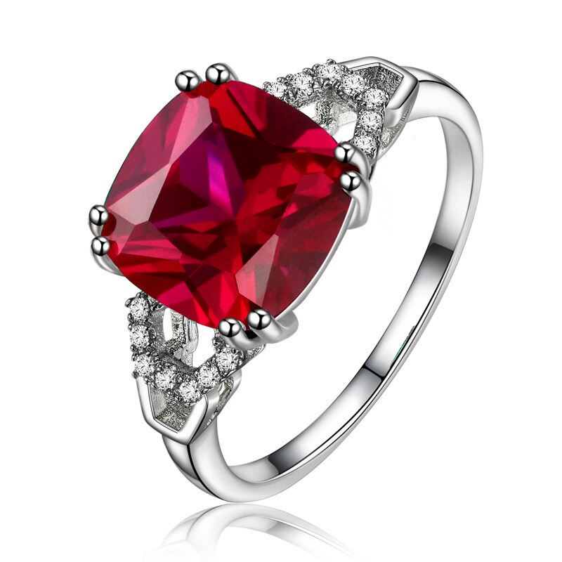 Anello da donna in argento con pietra quadrata di rubino/smeraldo
