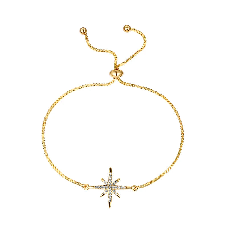 Bracelet Réglable Étoile - Zircon Cubique Plaqué Or avec Fermoir Coulissant