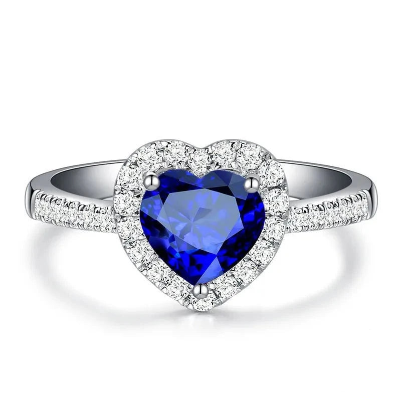 Bague en Argent avec Saphir en Forme de Cœur