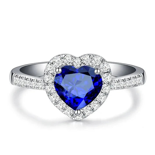 Bague en Argent avec Saphir en Forme de Cœur