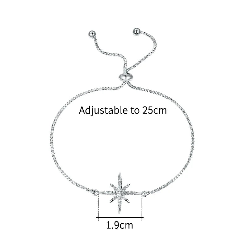Bracelet Réglable Étoile - Zircon Cubique Plaqué Or avec Fermoir Coulissant
