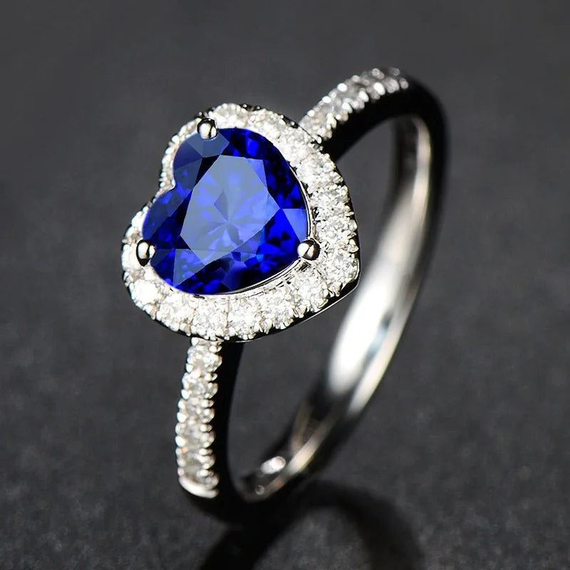 Bague en Argent avec Saphir en Forme de Cœur