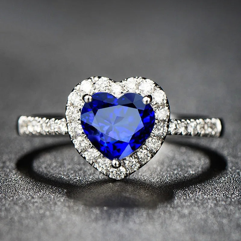 Bague en Argent avec Saphir en Forme de Cœur
