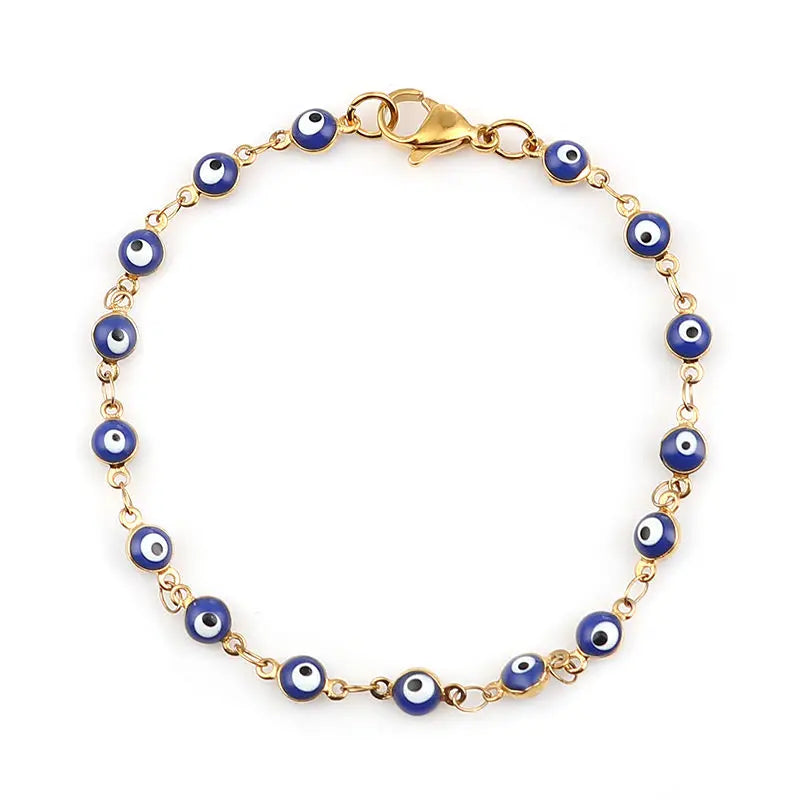 Bracelet Œil de Protection en Acier Inoxydable avec Perles d'Émail Bleu et Rouge