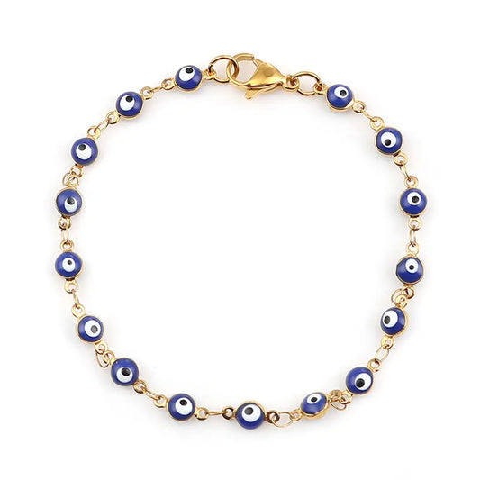 Bracelet Œil de Protection en Acier Inoxydable avec Perles d'Émail Bleu et Rouge