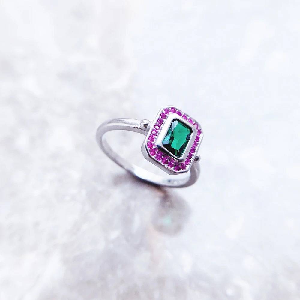 Bague Pierres Rouges et Vertes, Bijoux Raffinés pour Femmes, Argent Sterling 925