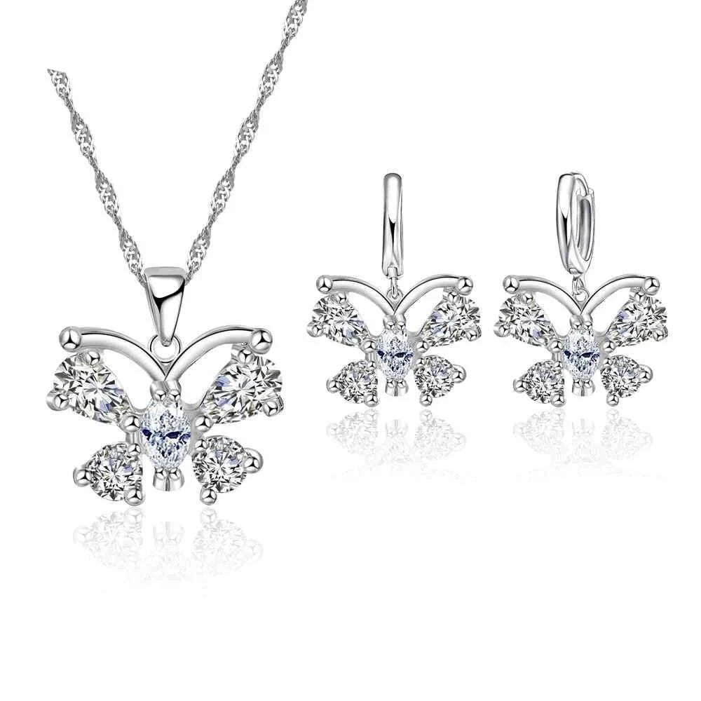 Ensemble de Bijoux Fleur Cristal en Argent