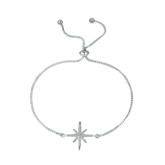 Bracelet Réglable Étoile - Zircon Cubique Plaqué Or avec Fermoir Coulissant