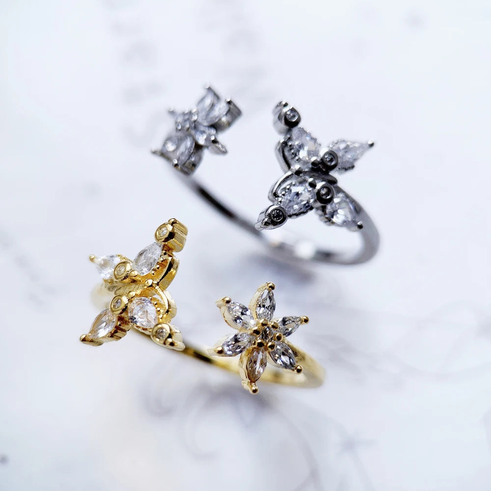 Bague Papillon avec Fleur en Argent Sterling 925