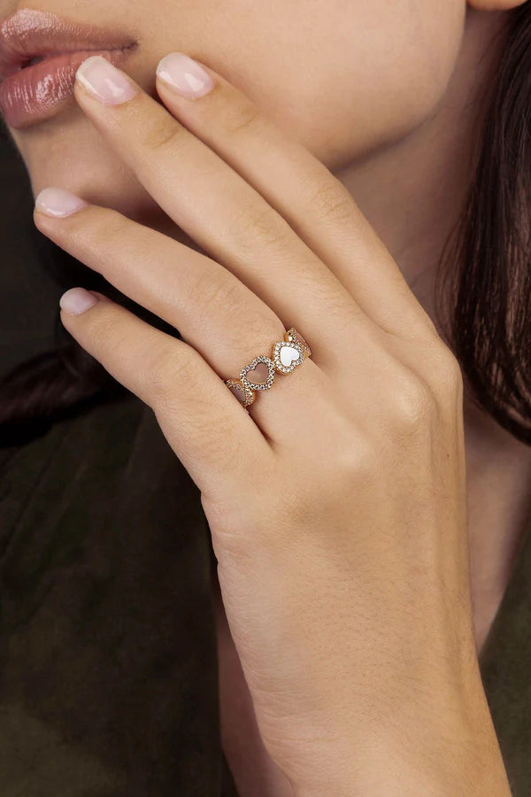 Bague Cœurs Nacre Rose