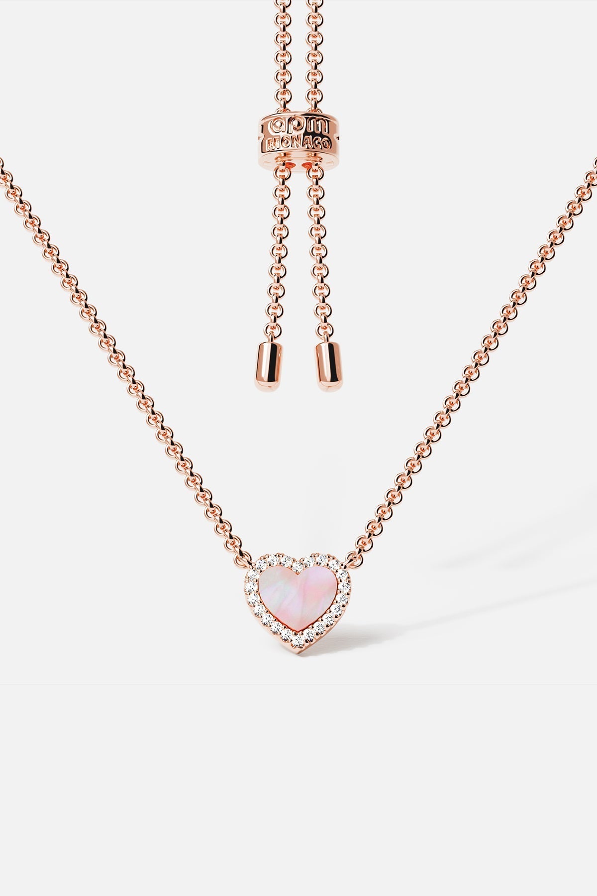 Collier Ajustable Cœur Nacre Rose