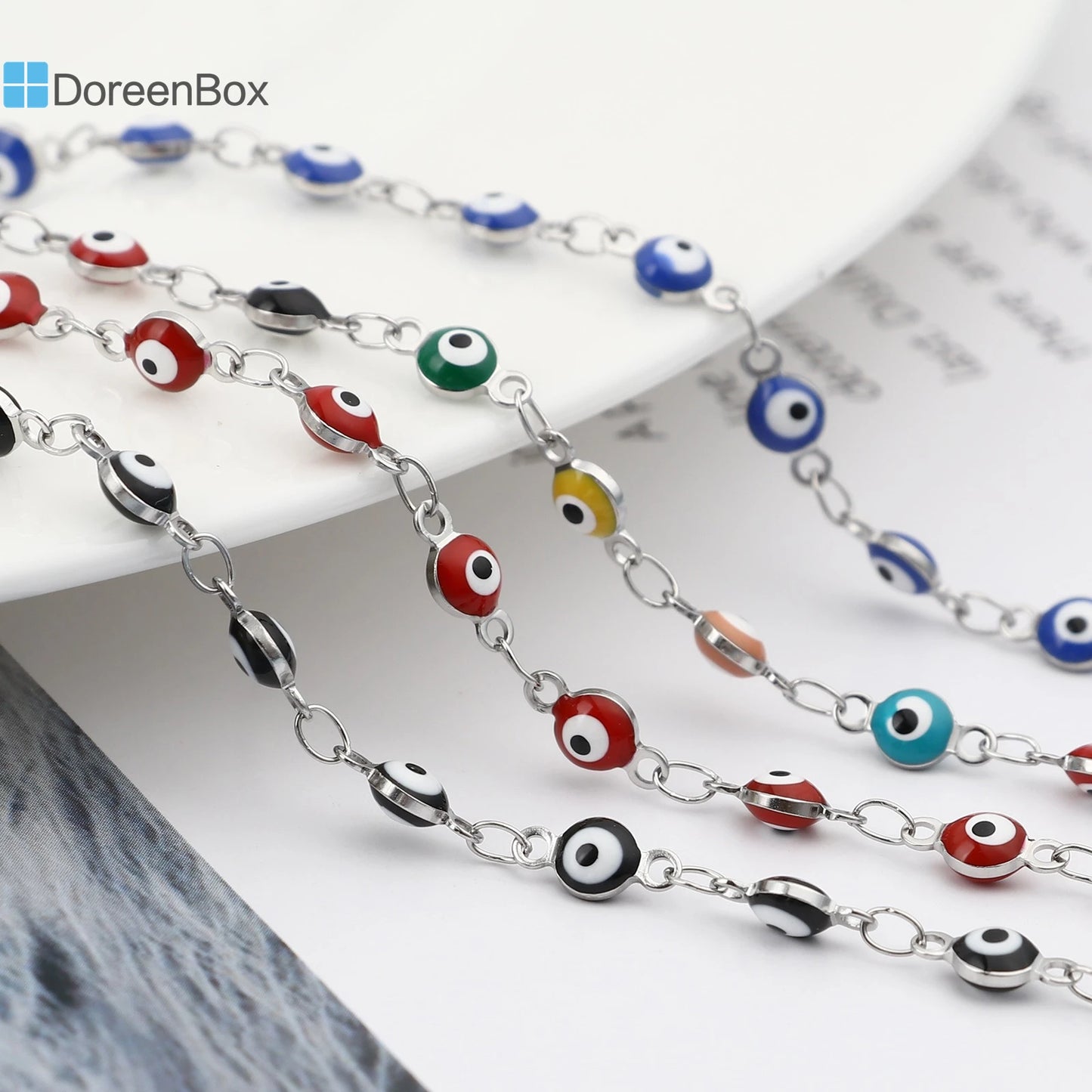 Bracelet Œil Maléfique en Acier Inoxydable 304 avec Perles Émaillées