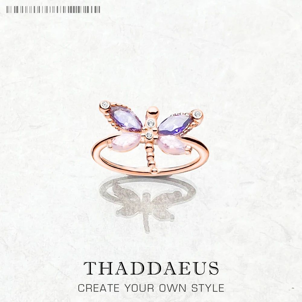 Ring Dragonfly Rose Gold,Europe Style Fine Jewerly For Women New Trendy Gift In 925 Sterling Silver