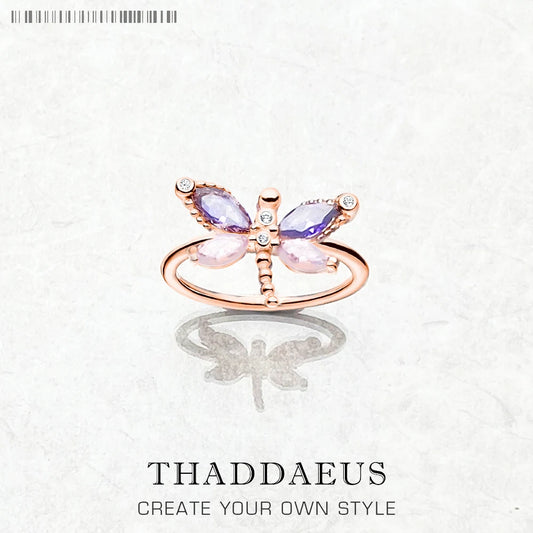 Ring Dragonfly Rose Gold,Europe Style Fine Jewerly For Women New Trendy Gift In 925 Sterling Silver