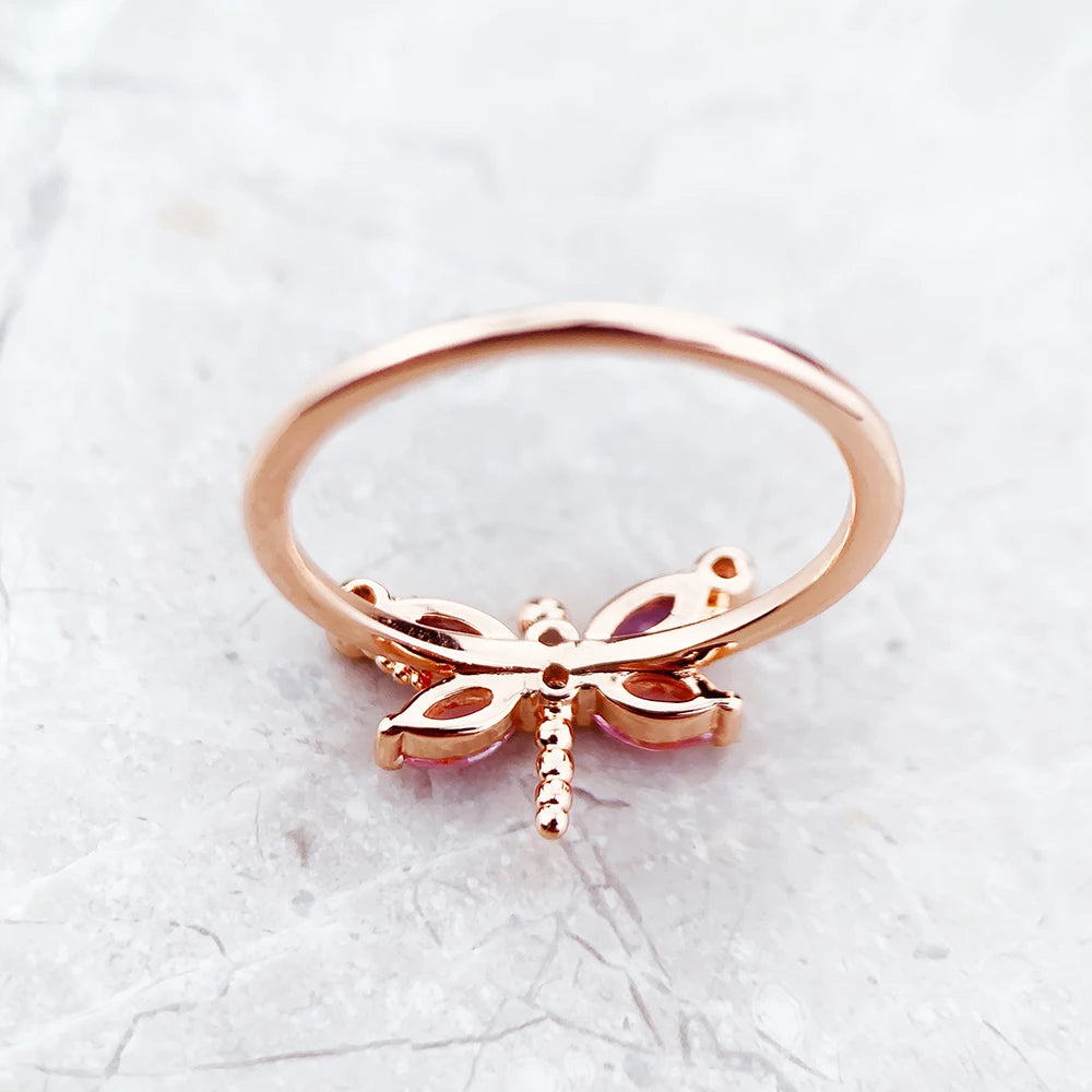 Ring Dragonfly Rose Gold,Europe Style Fine Jewerly For Women New Trendy Gift In 925 Sterling Silver