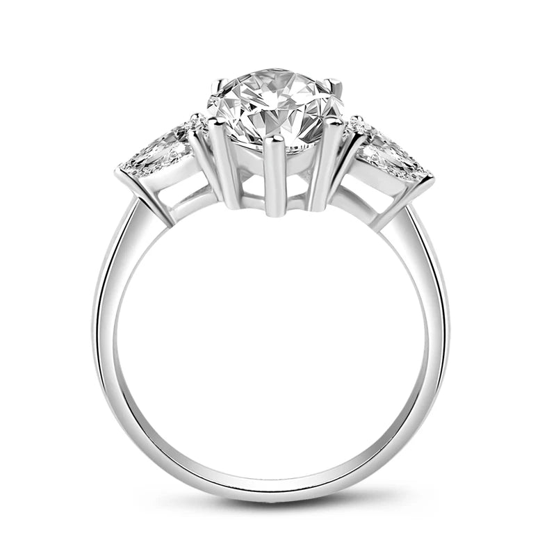 Bague de Mariage et de Fiançailles à Trois Pierres en Argent avec Saphir Blanc Marquise et Diamant Sona