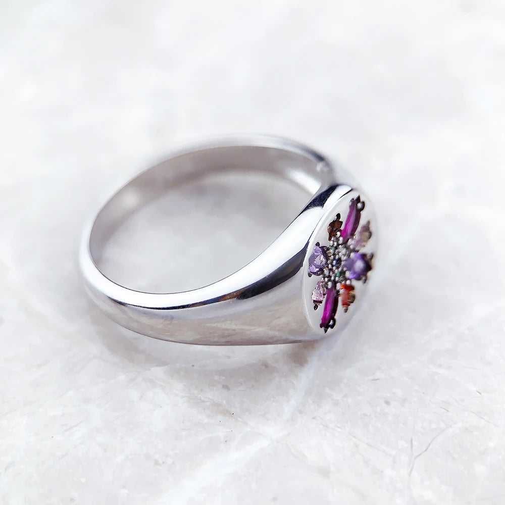 Bague Pierre Colorée Fleur Style Europe Bohème Bijoux fins pour Femmes Été Nouveau pur Argent Sterling 925 Cadeau