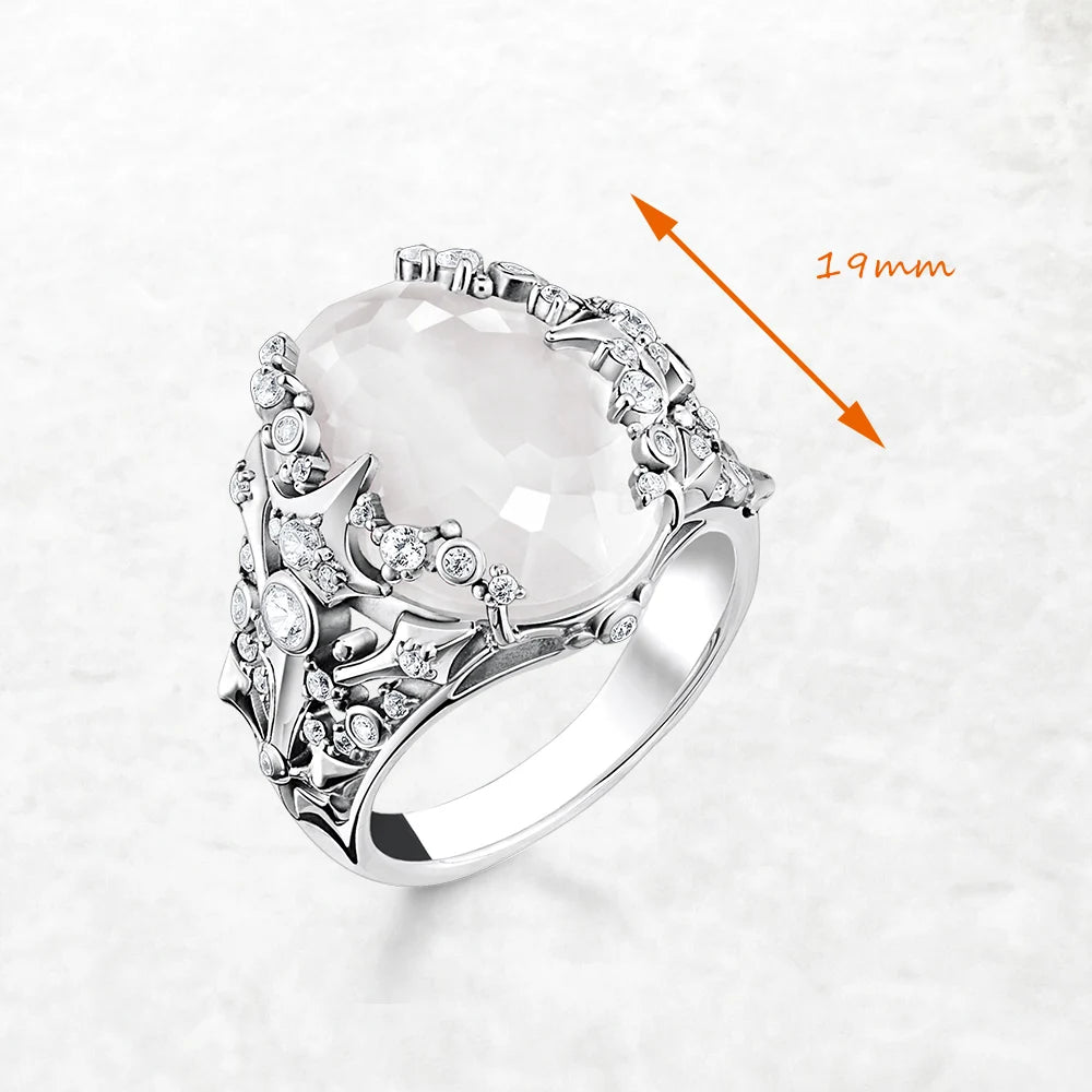 Bague de cocktail Rays of Sun - Pierre ovale - Nouveauté hiver - Bijou de luxe pour femmes - Cadeau romantique en argent sterling 925