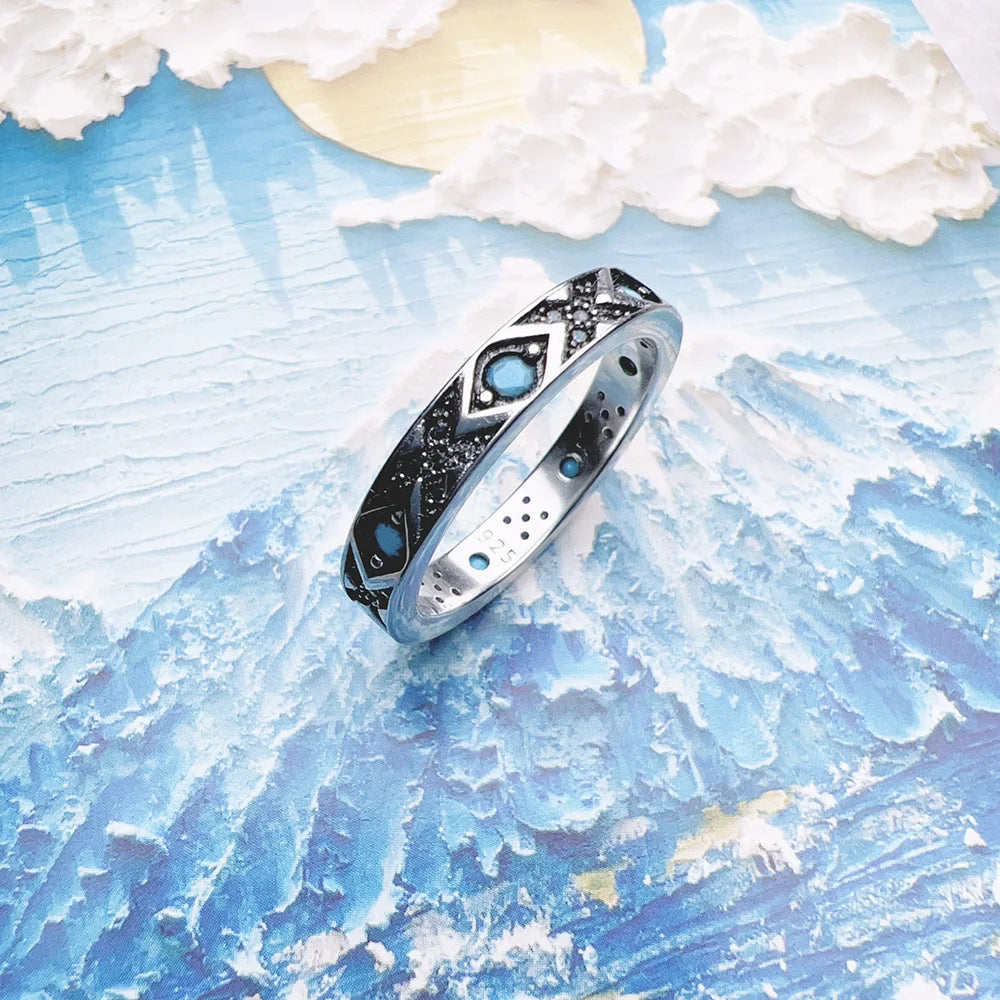 Bague Ornaments Asiatiques Bleus Europe Style Fine Jewerly Pour Femmes Cadeau Ethno Neuf En Argent Sterling 925