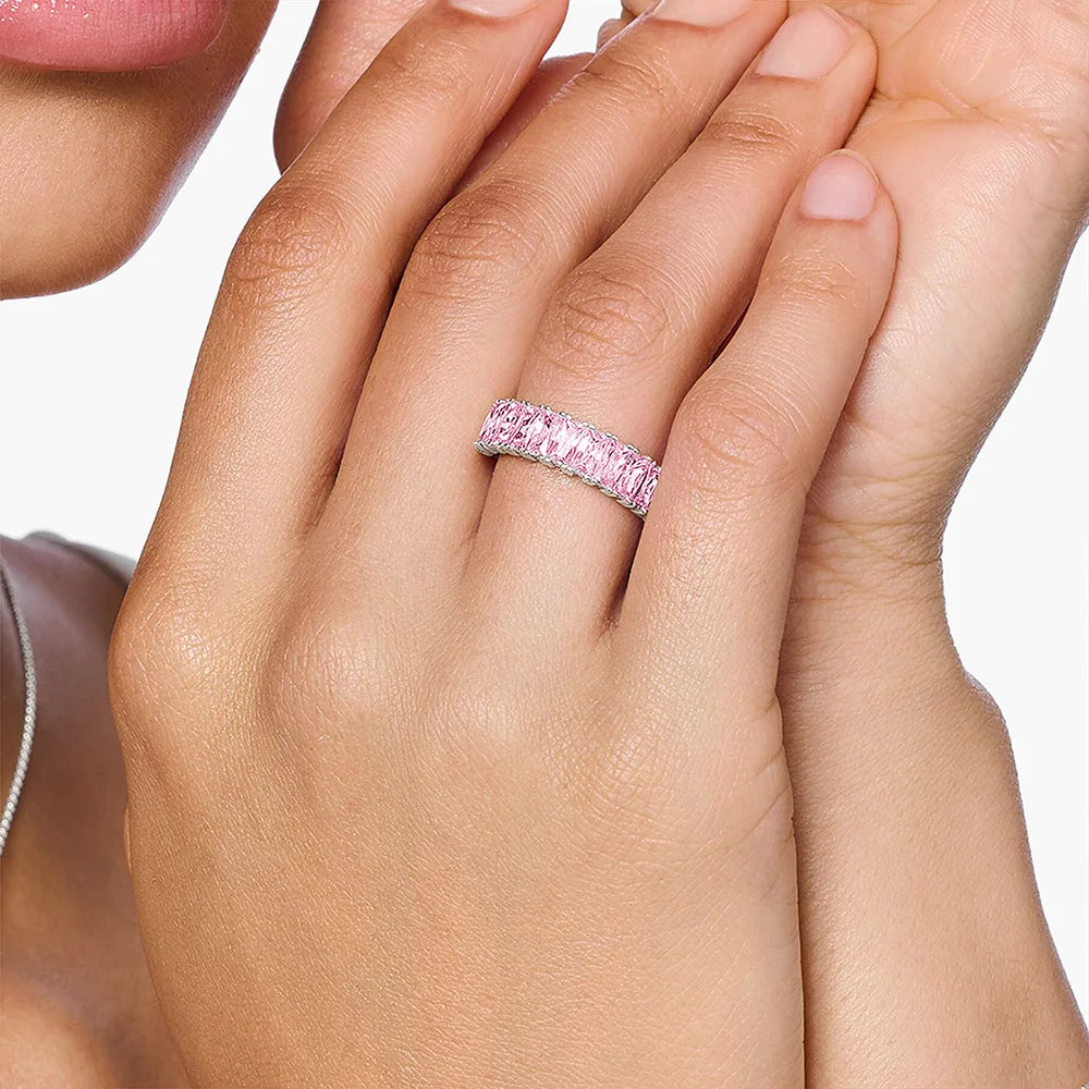 Bague en Argent Sterling 925 - Pavage de Pierres Roses