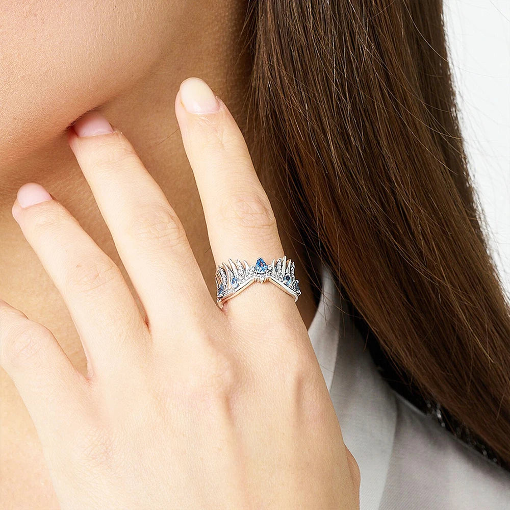 Bague Aile de Phénix avec Pierres Bleues - 925 Argent Sterling