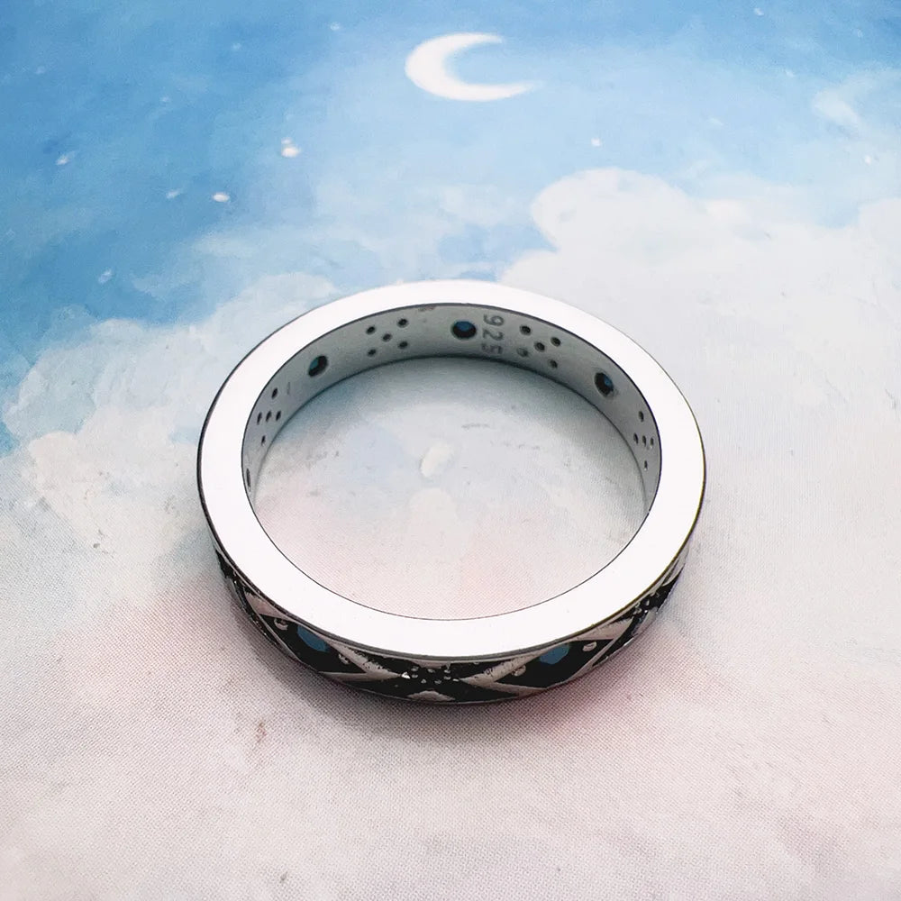 Bague Ornaments Asiatiques Bleus Europe Style Fine Jewerly Pour Femmes Cadeau Ethno Neuf En Argent Sterling 925