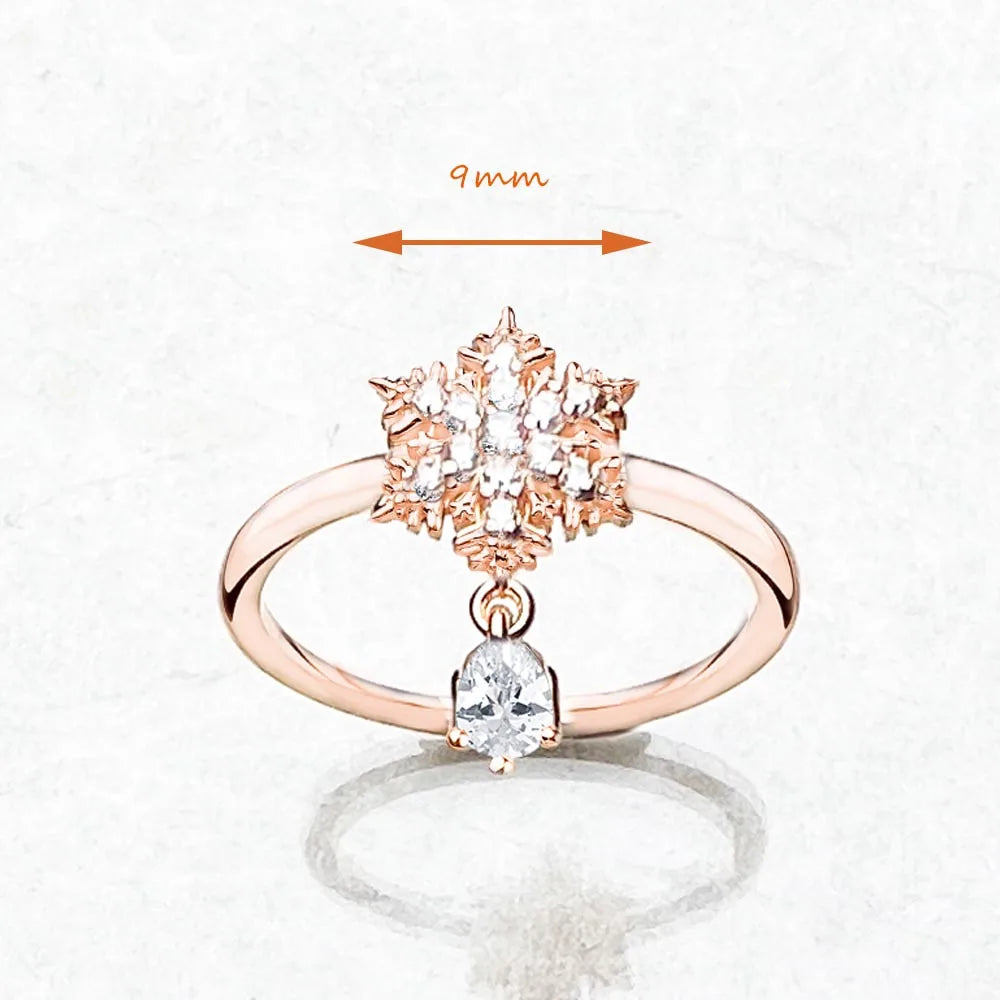 Bague Flocon de Neige Or Rose - Pierres Blanches - Bijoux Fins - Cadeau d'Hiver Romantique pour Femmes en Argent Sterling 925
