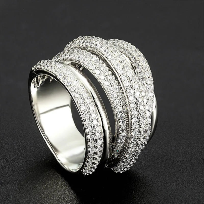 Bague en Acier Titane zircons Multicouches - Accessoire Haute Qualité Exagéré pour Soirées