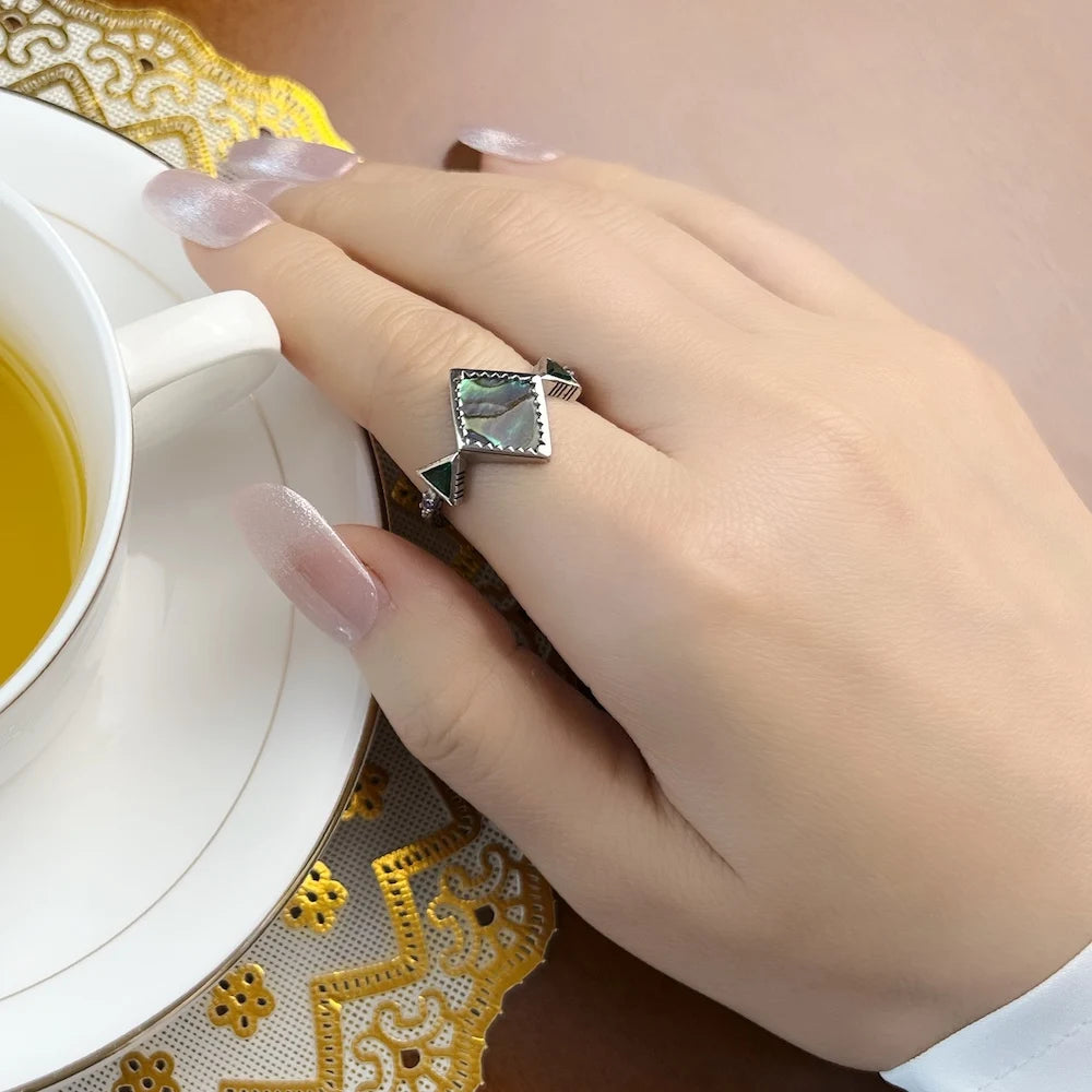 Bague Zig Zag Nacre Abalone Nouveau Style Européen Bijou Femminin Été Cadeau en Argent Sterling 925